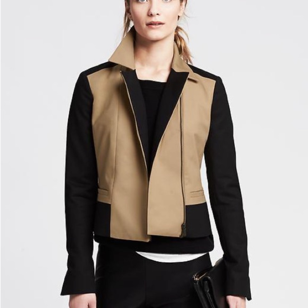 Banana Republic Black and Tan Color block Contrast Moto Jacket Blazer Like New